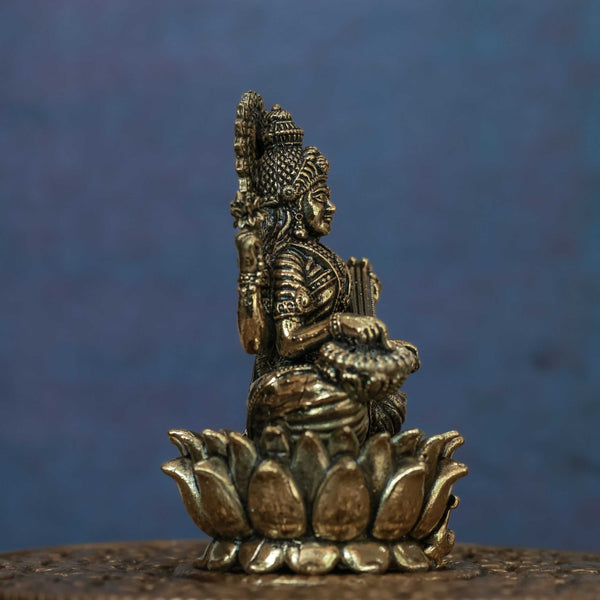 3″ Lotus Saraswathi with Veena | Super-Fine Handcrafted Brass dimensions