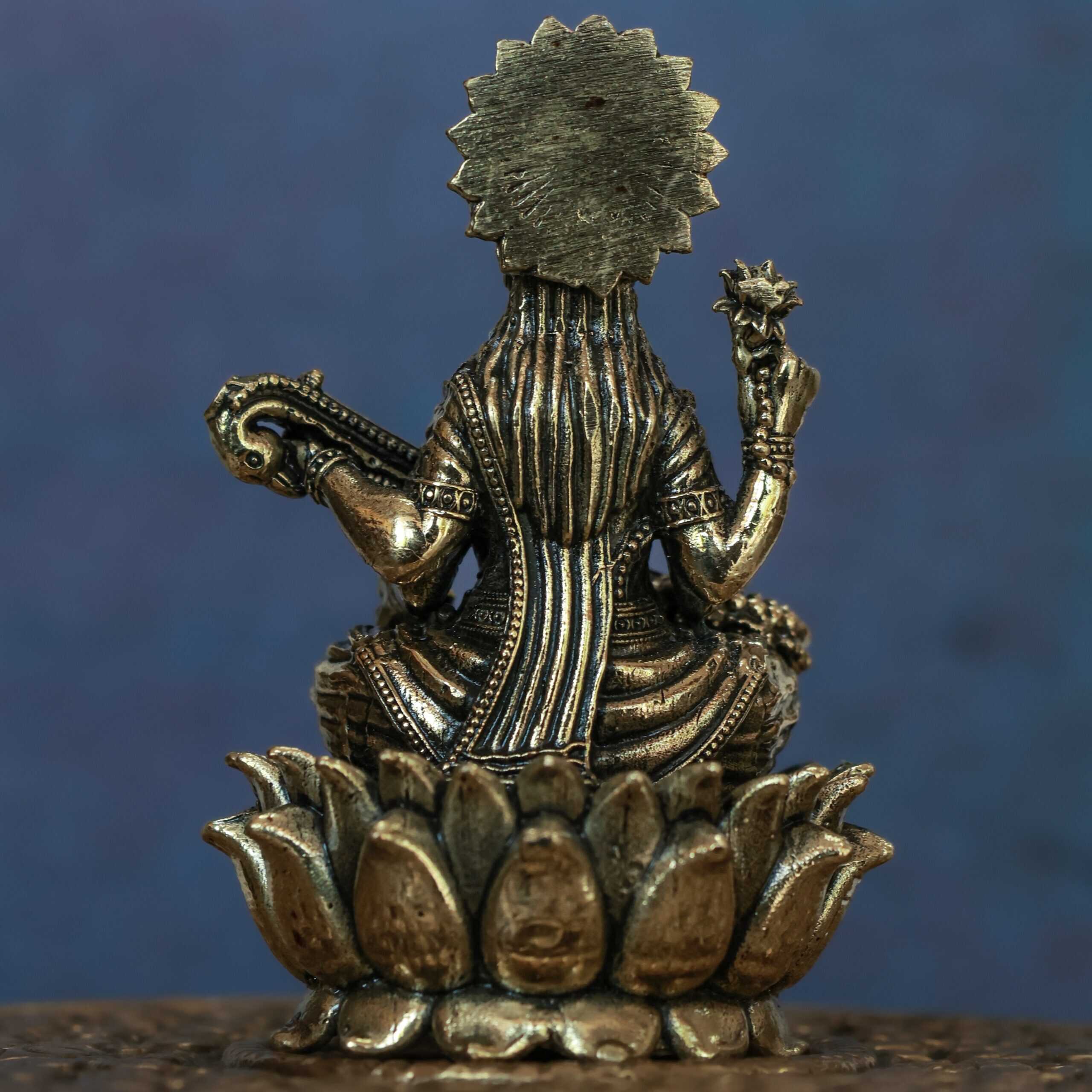 3″ Lotus Saraswathi with Veena | Super-Fine Handcrafted Brass