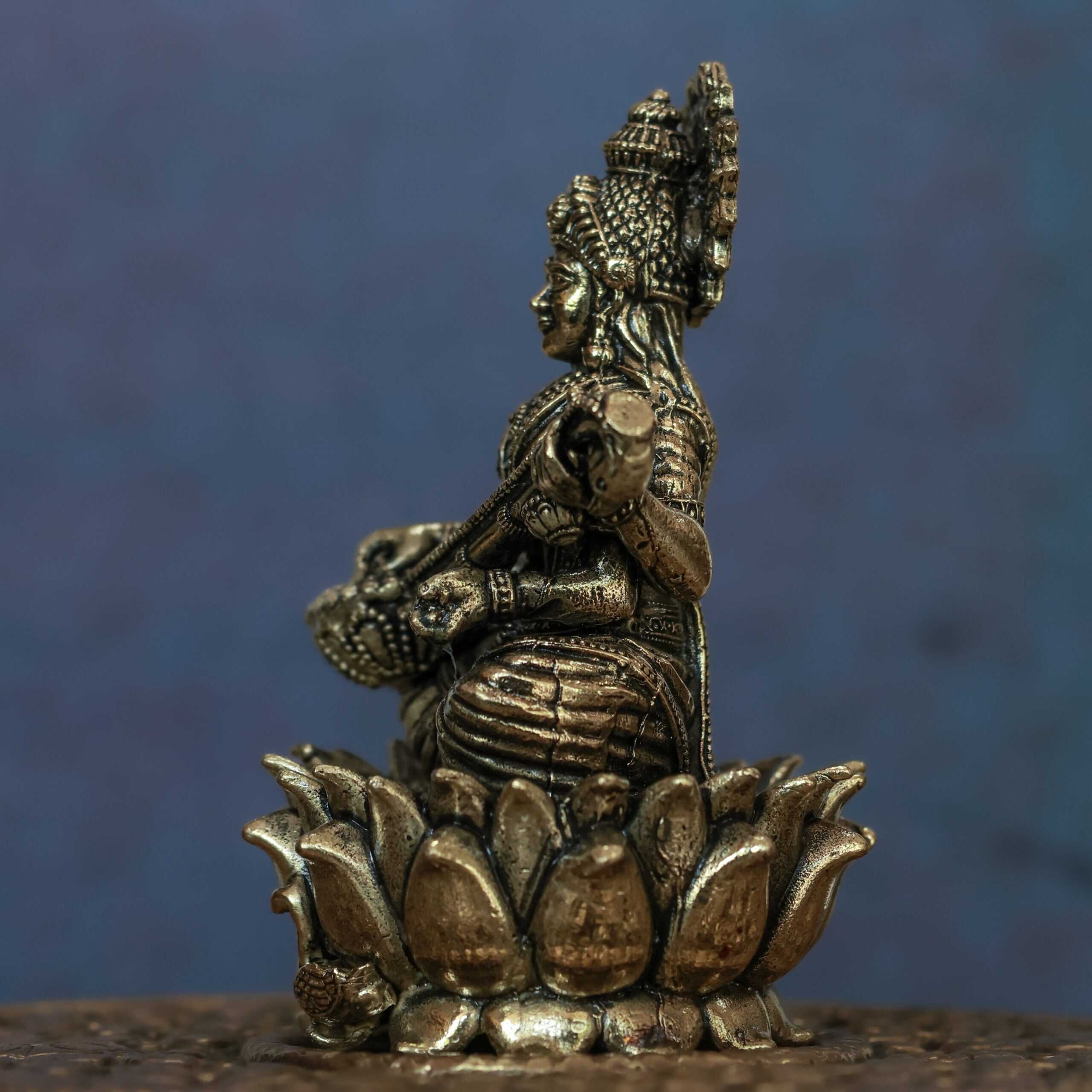 3″ Lotus Saraswathi with Veena | Super-Fine Handcrafted Brass
