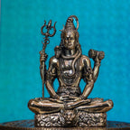 4″ Lord Shiva in Meditation with Trishul & Damaru | Super-Fine Handcrafted Brass