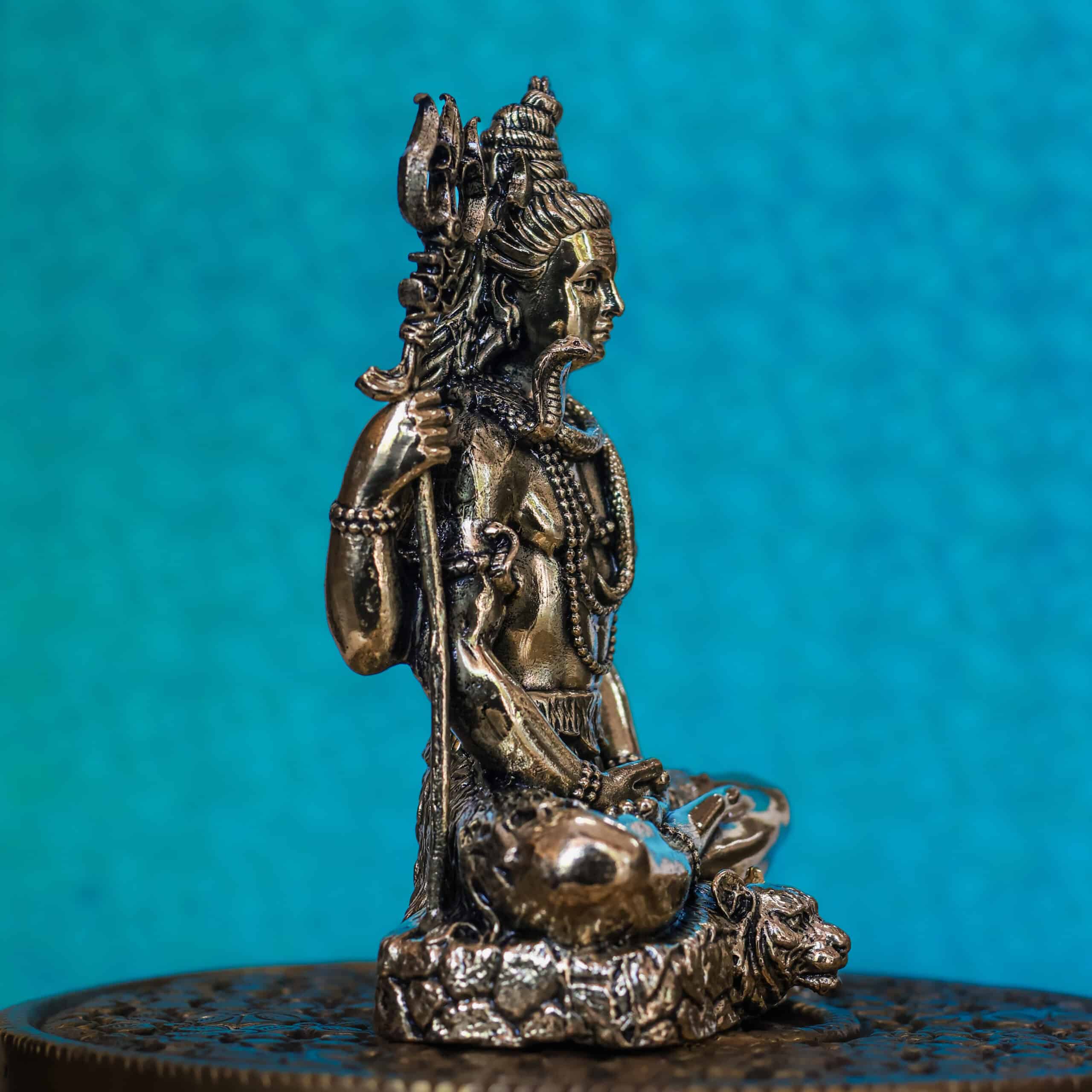 4″ Lord Shiva in Meditation with Trishul & Damaru | Super-Fine Handcrafted Brass
