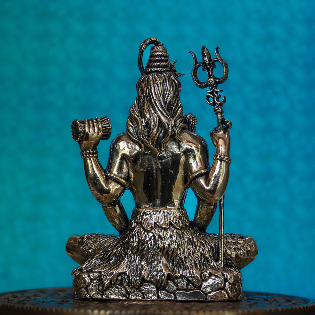 4″ Lord Shiva in Meditation with Trishul & Damaru | Super-Fine Handcrafted Brass
