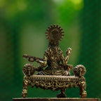 4″ Royal Sofa Saraswati with Veena | Super-Fine Handcrafted Brass