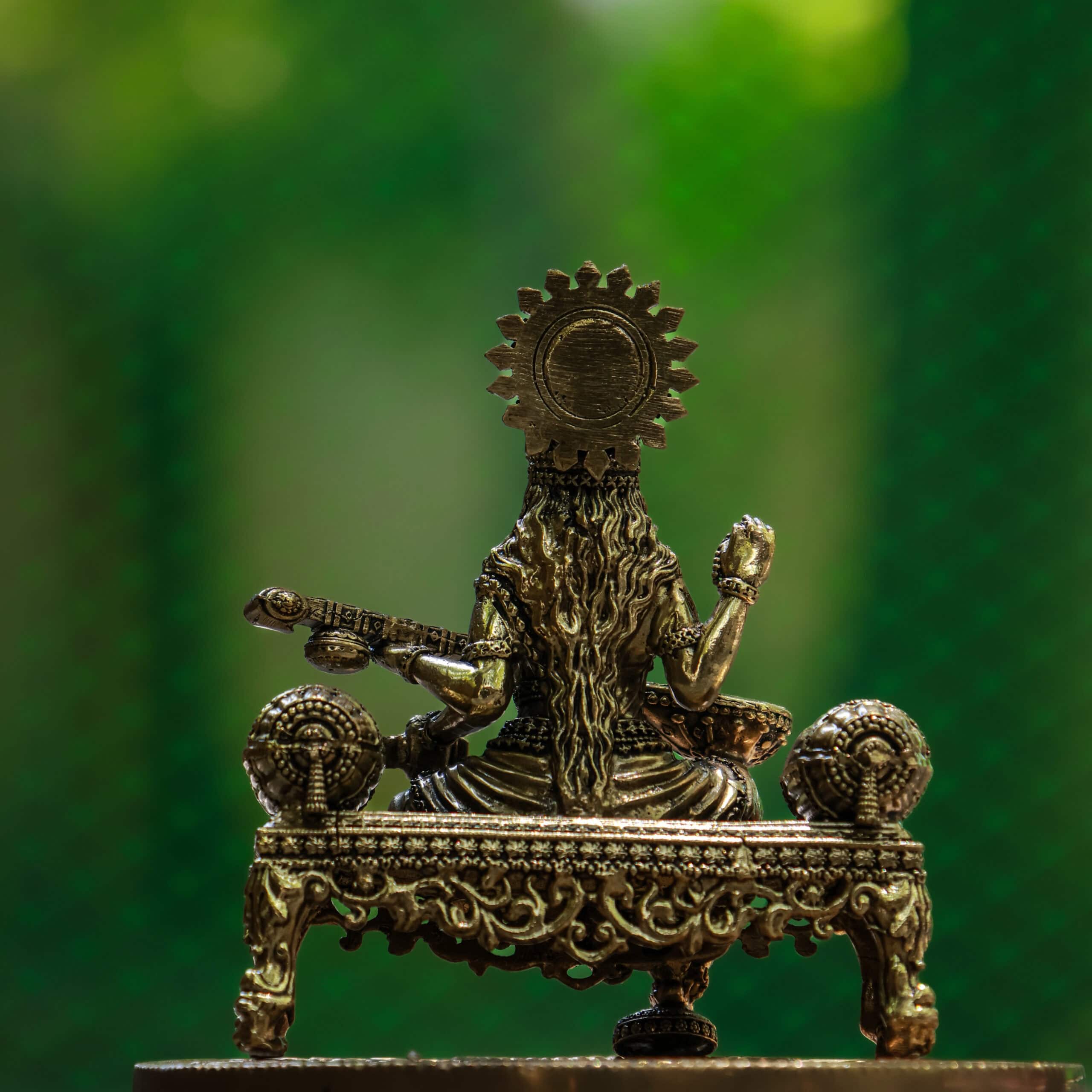 4″ Royal Sofa Saraswati with Veena | Super-Fine Handcrafted Brass