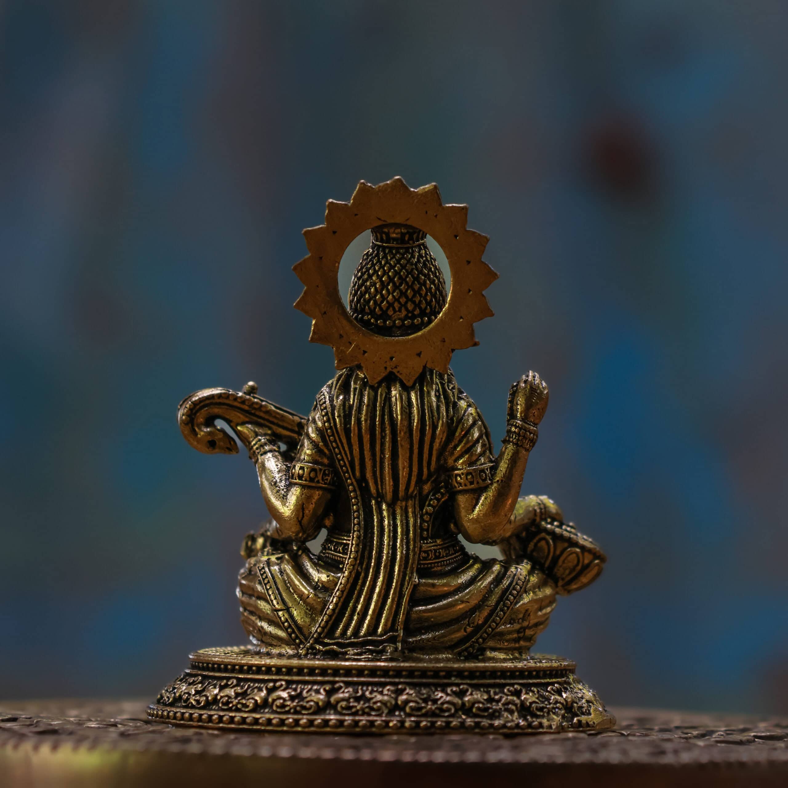 2.5″ Round-Base Saraswati with Veena | Super-Fine Handcrafted Brass