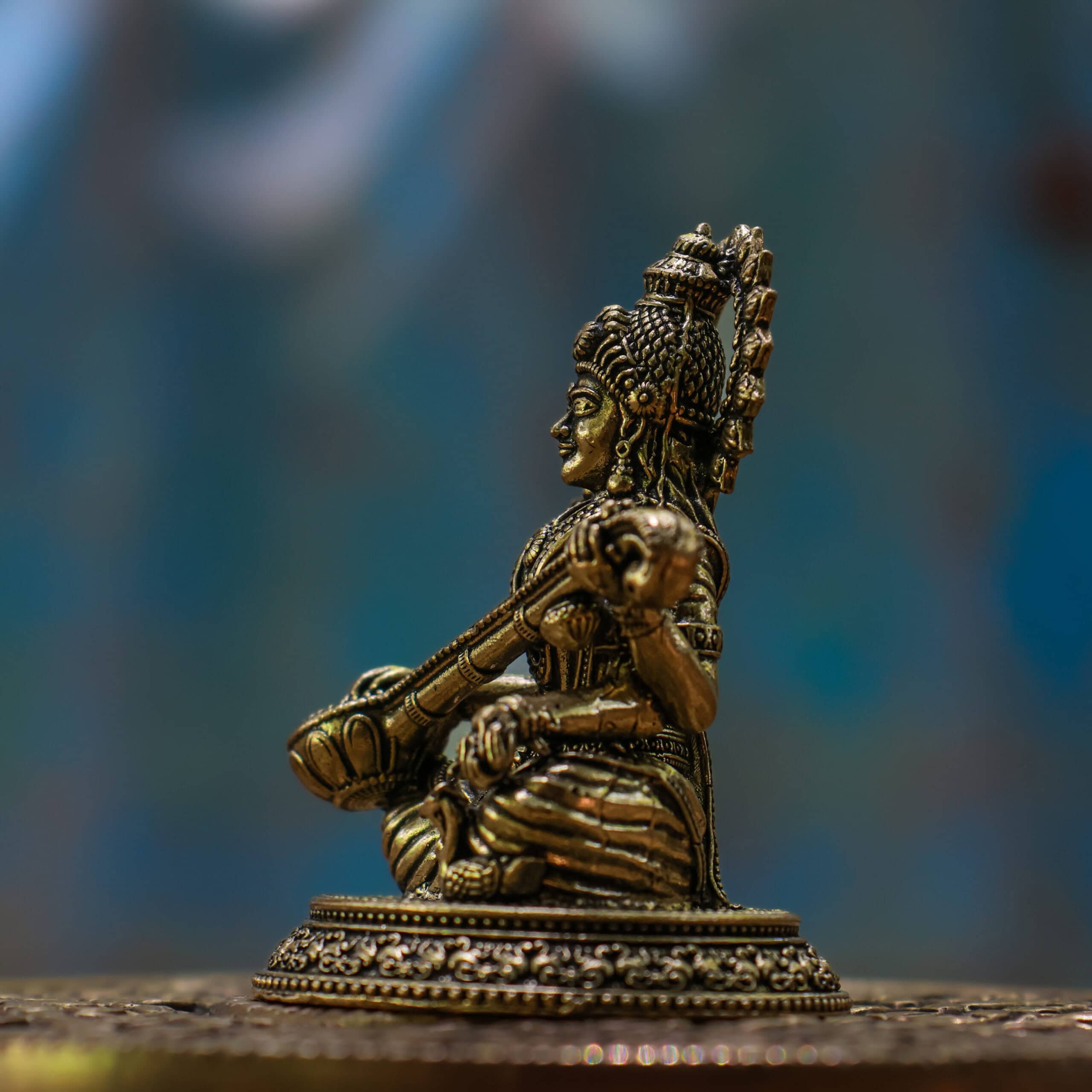 2.5″ Round-Base Saraswati with Veena | Super-Fine Handcrafted Brass