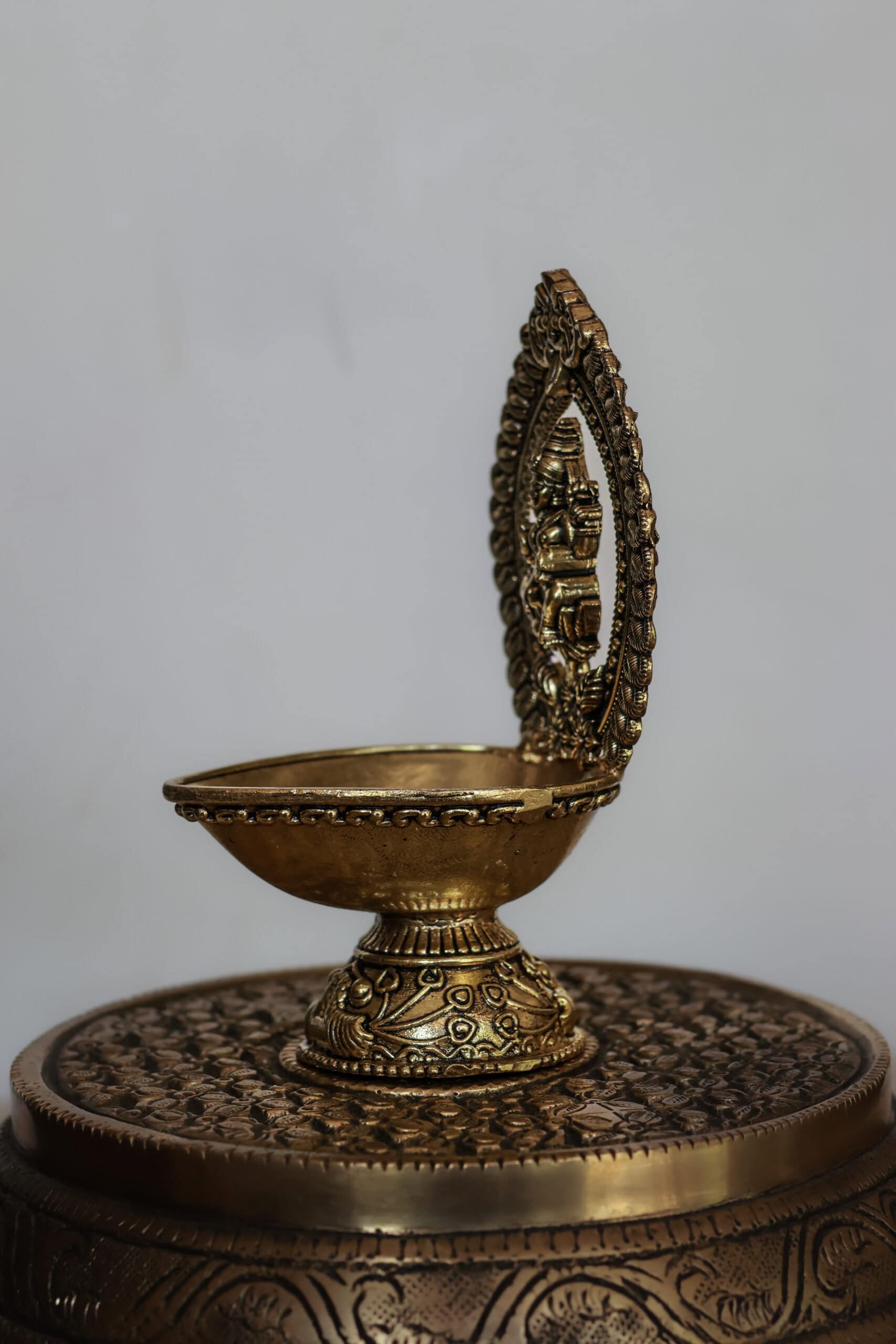 4.5″ Lakshmi Pooja Lamp with Arch | Super-Fine Handcrafted Brass