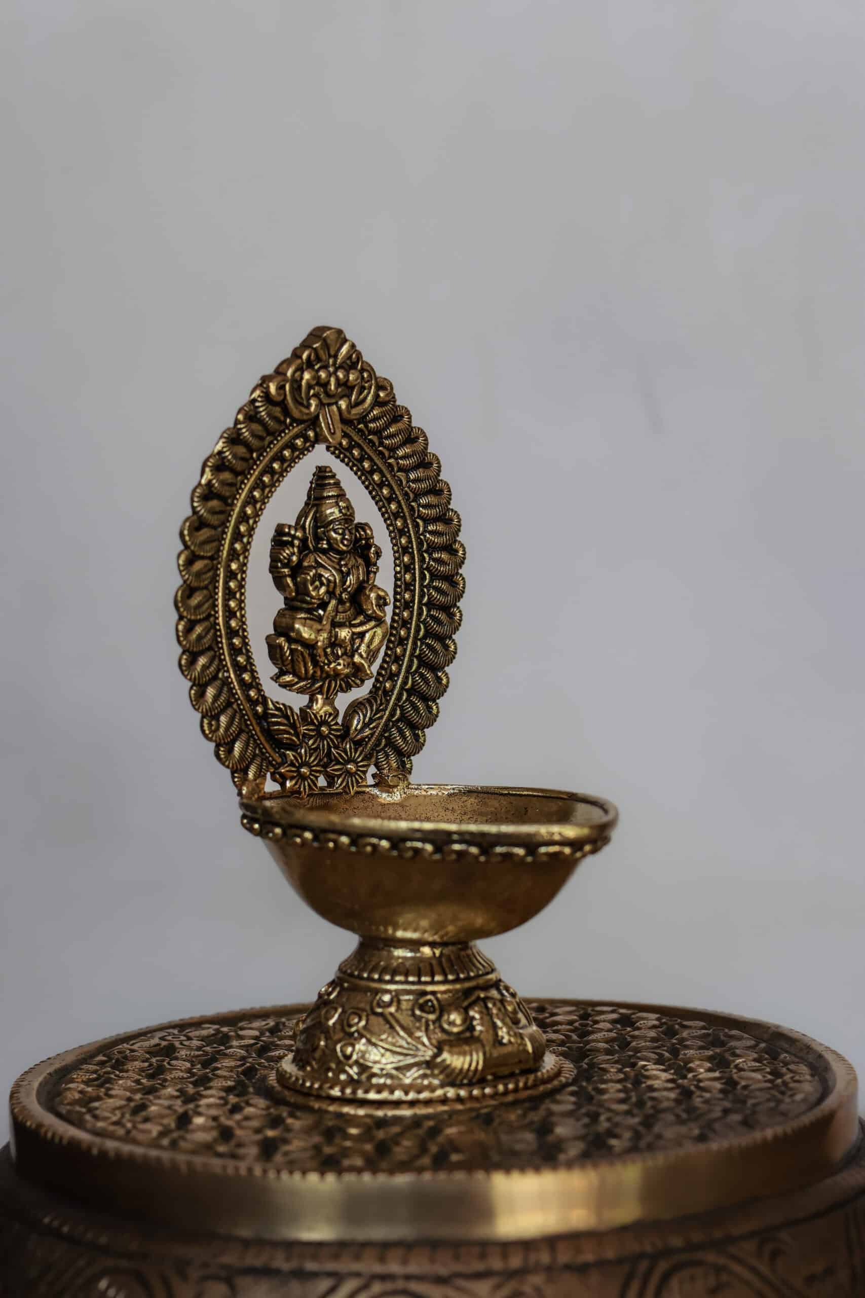 4.5″ Lakshmi Pooja Lamp with Arch | Super-Fine Handcrafted Brass