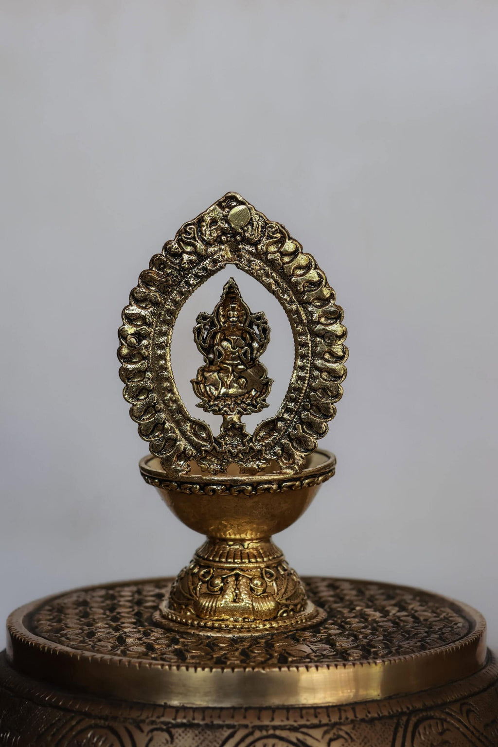 4.5″ Lakshmi Pooja Lamp with Arch | Super-Fine Handcrafted Brass