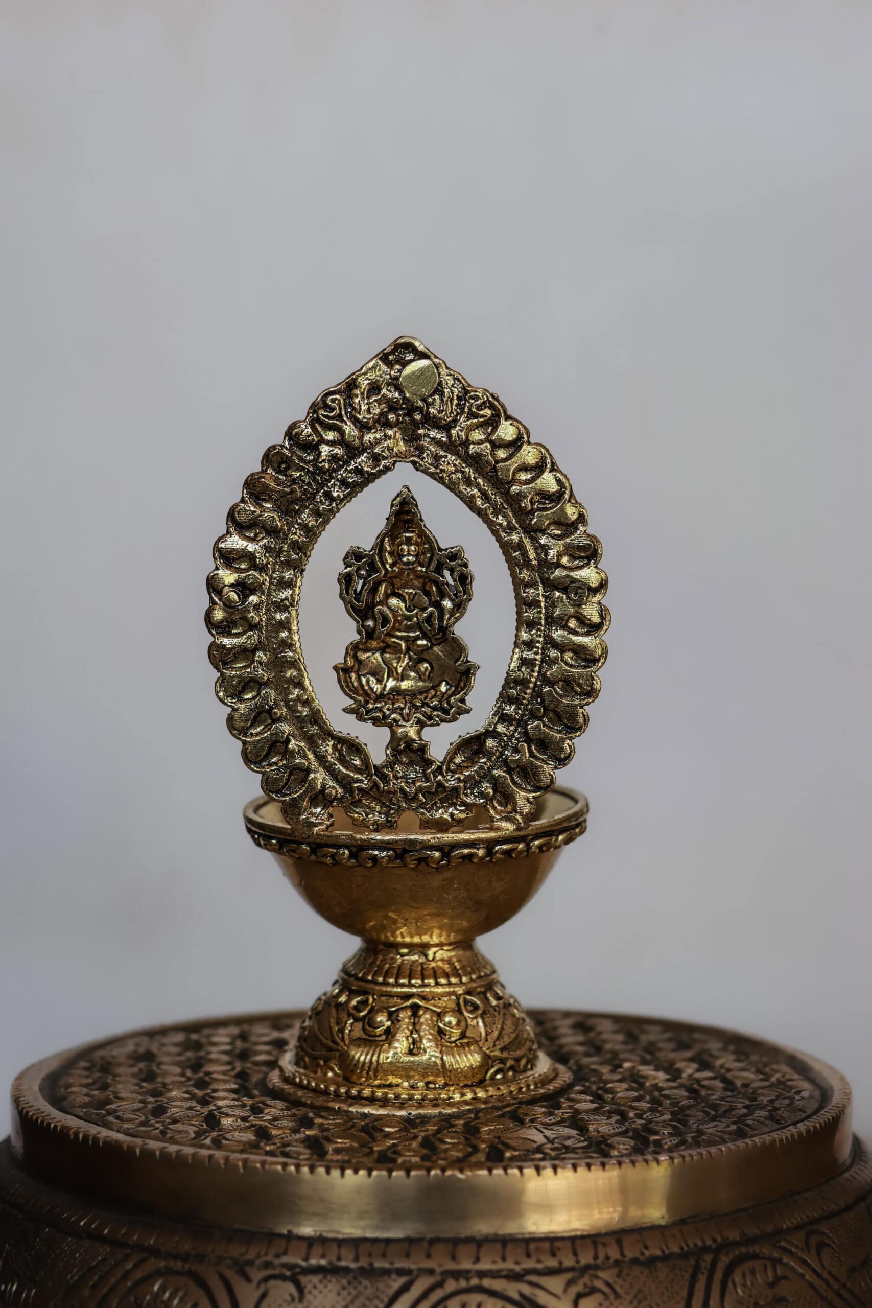4.5″ Lakshmi Pooja Lamp with Arch | Super-Fine Handcrafted Brass