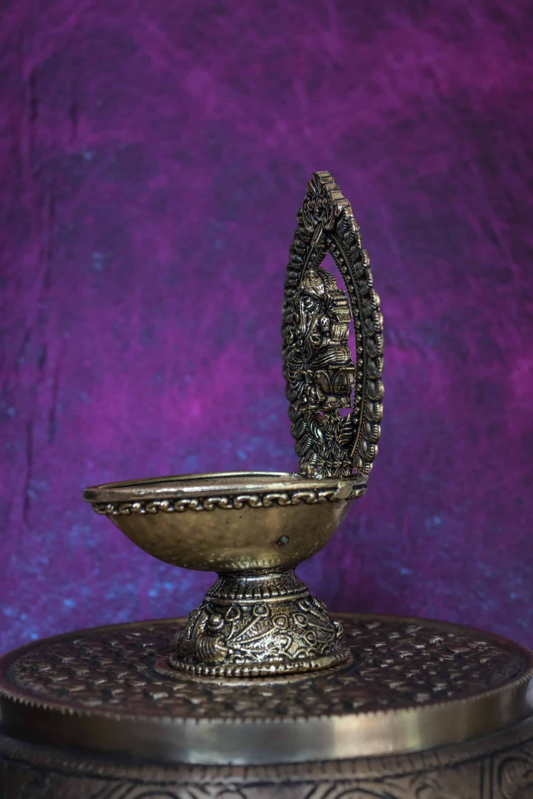 4.5″ Ganesha Pooja Lamp with Arch | Super-Fine Handcrafted Brass