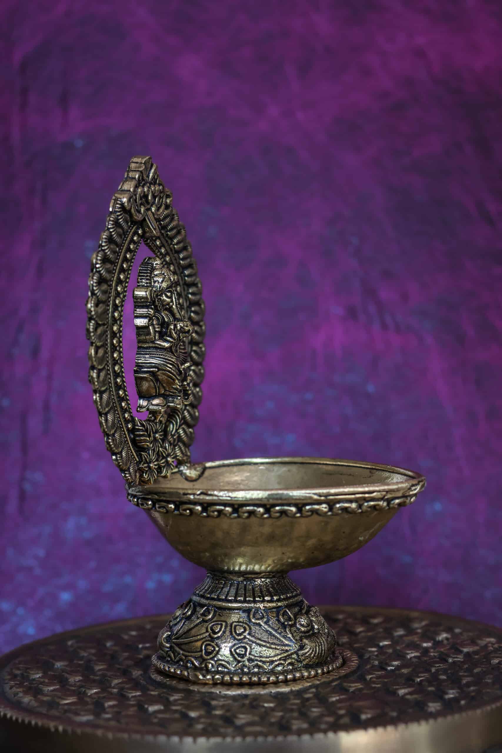 4.5″ Ganesha Pooja Lamp with Arch | Super-Fine Handcrafted Brass