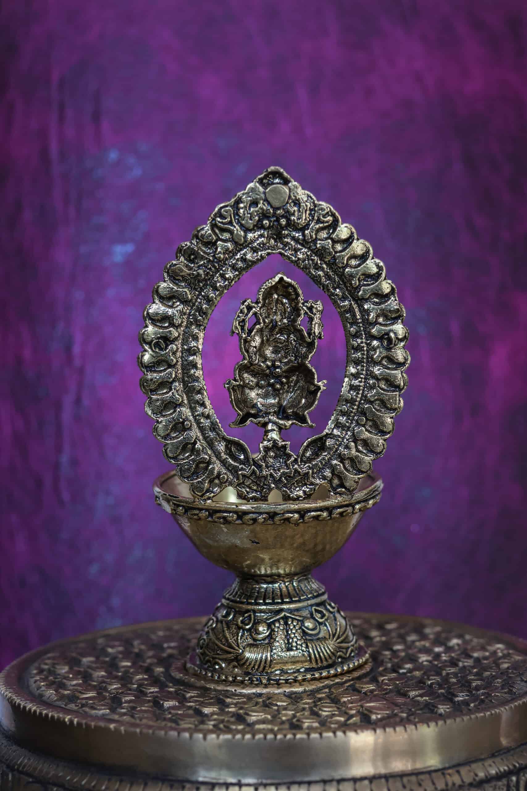 4.5″ Ganesha Pooja Lamp with Arch | Super-Fine Handcrafted Brass