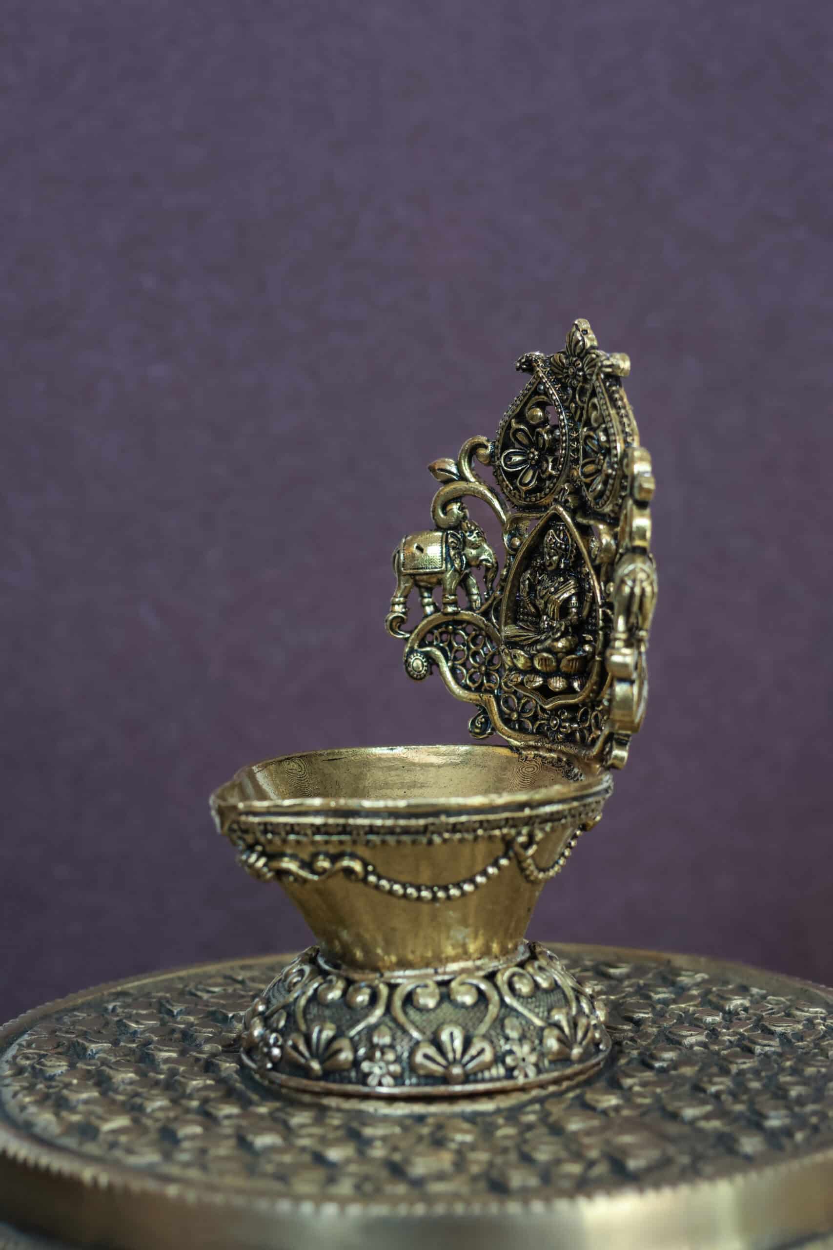 4″ Gajalakshmi Pooja Lamp | Super-Fine Handcrafted Brass