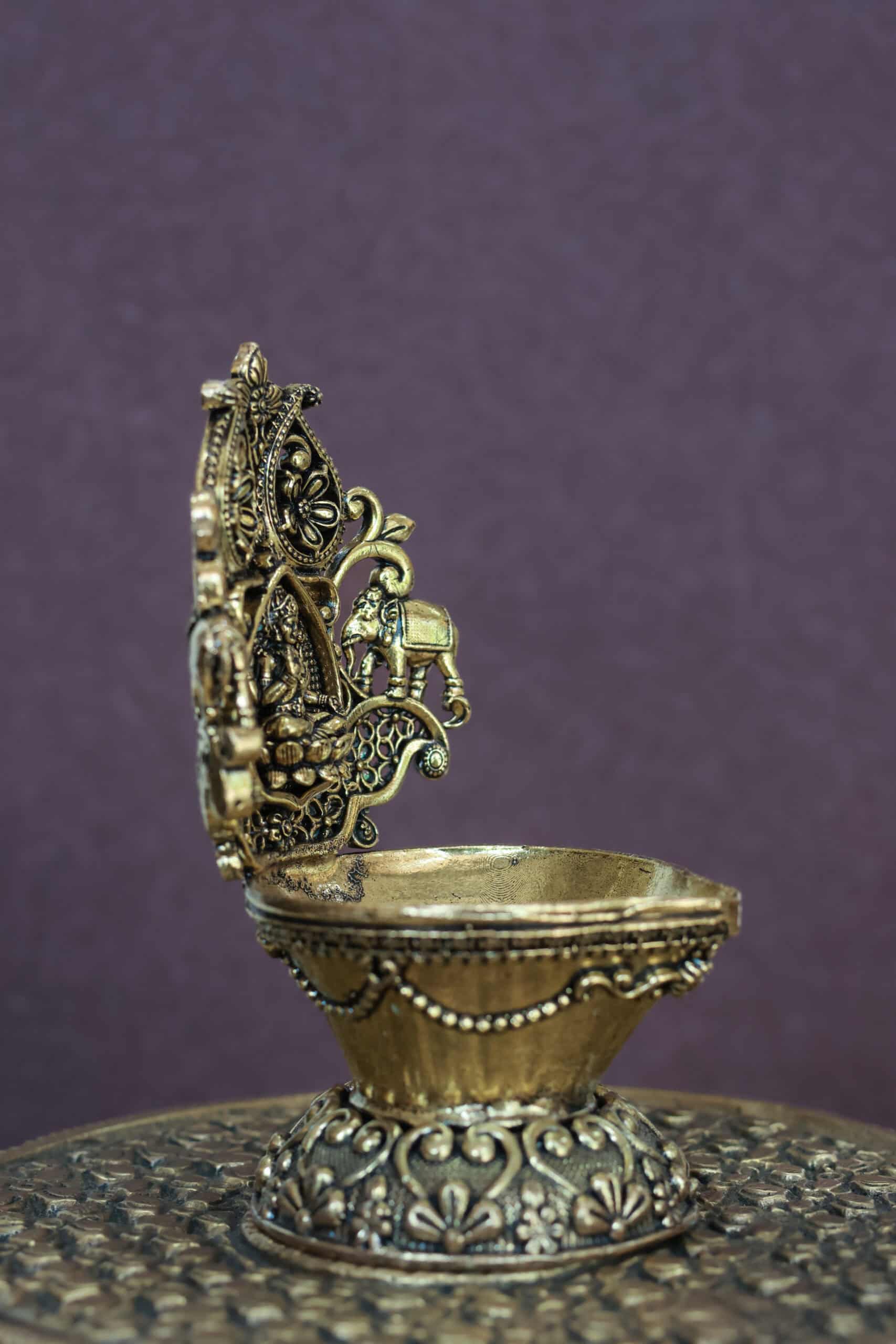 4″ Gajalakshmi Pooja Lamp | Super-Fine Handcrafted Brass