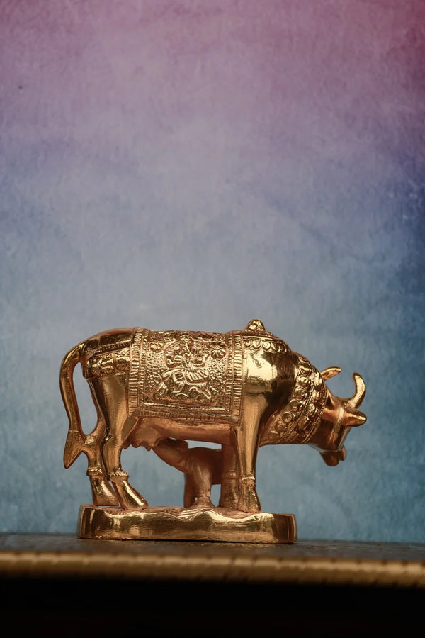 3″ Cow with Calf | Handcrafted Brass | Gold-Plated Finish dimensions