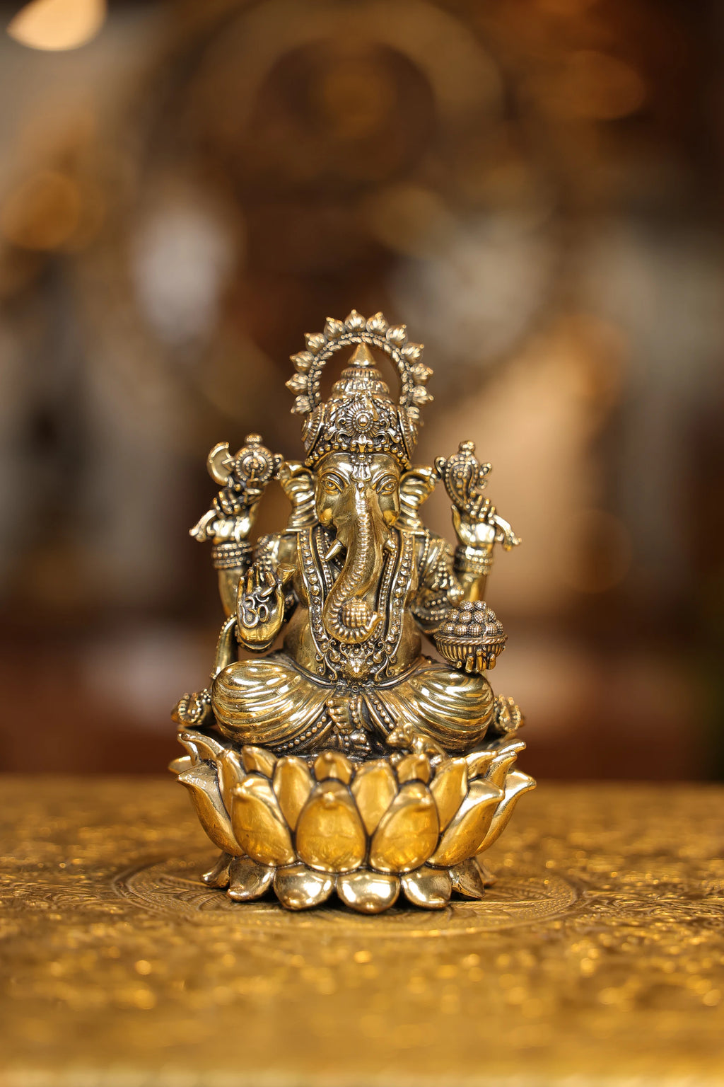 6″ Ganesha on Lotus | Super Fine Brass | Polished Finish