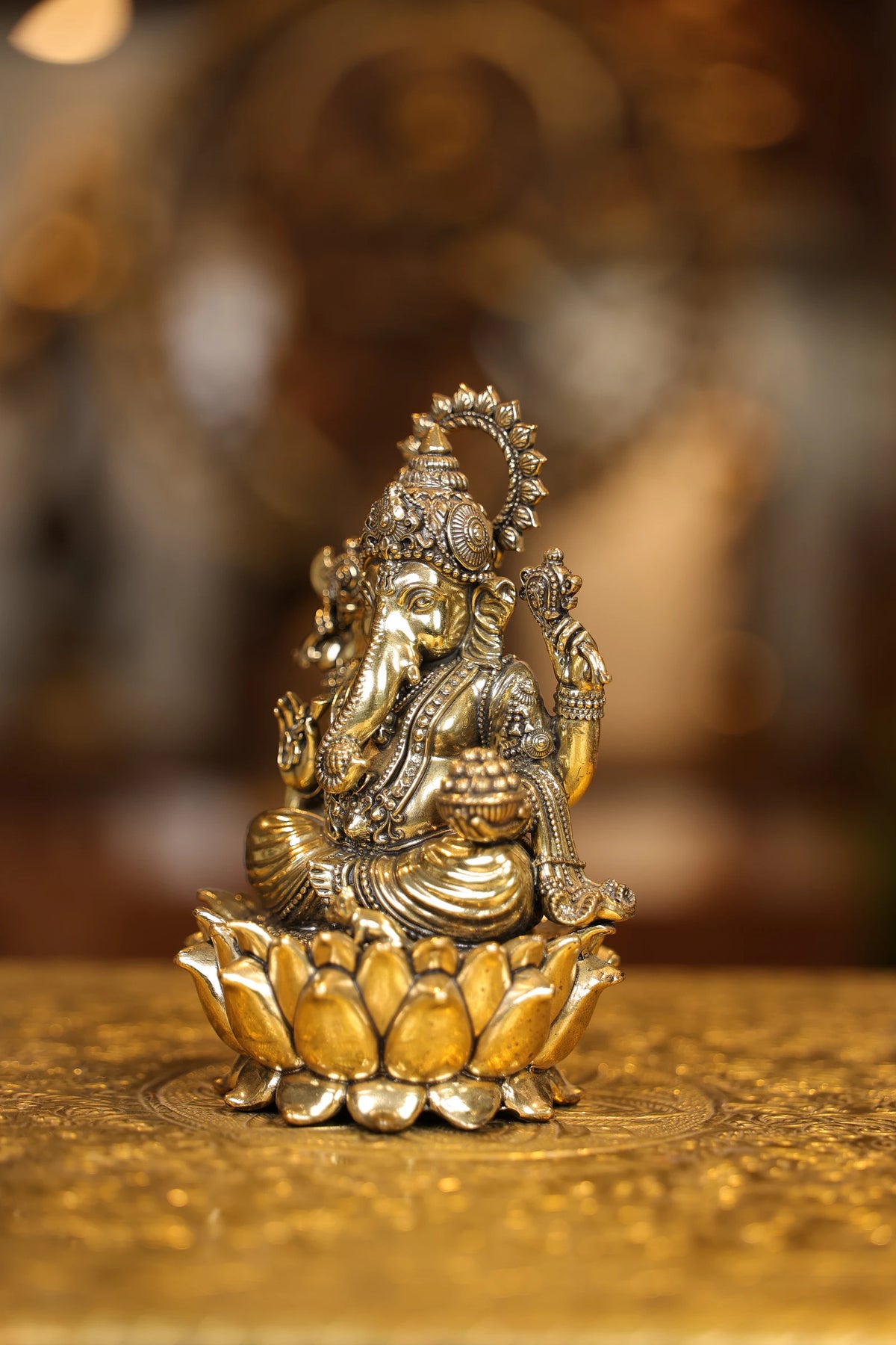 6″ Ganesha on Lotus | Super Fine Brass | Polished Finish — view 3