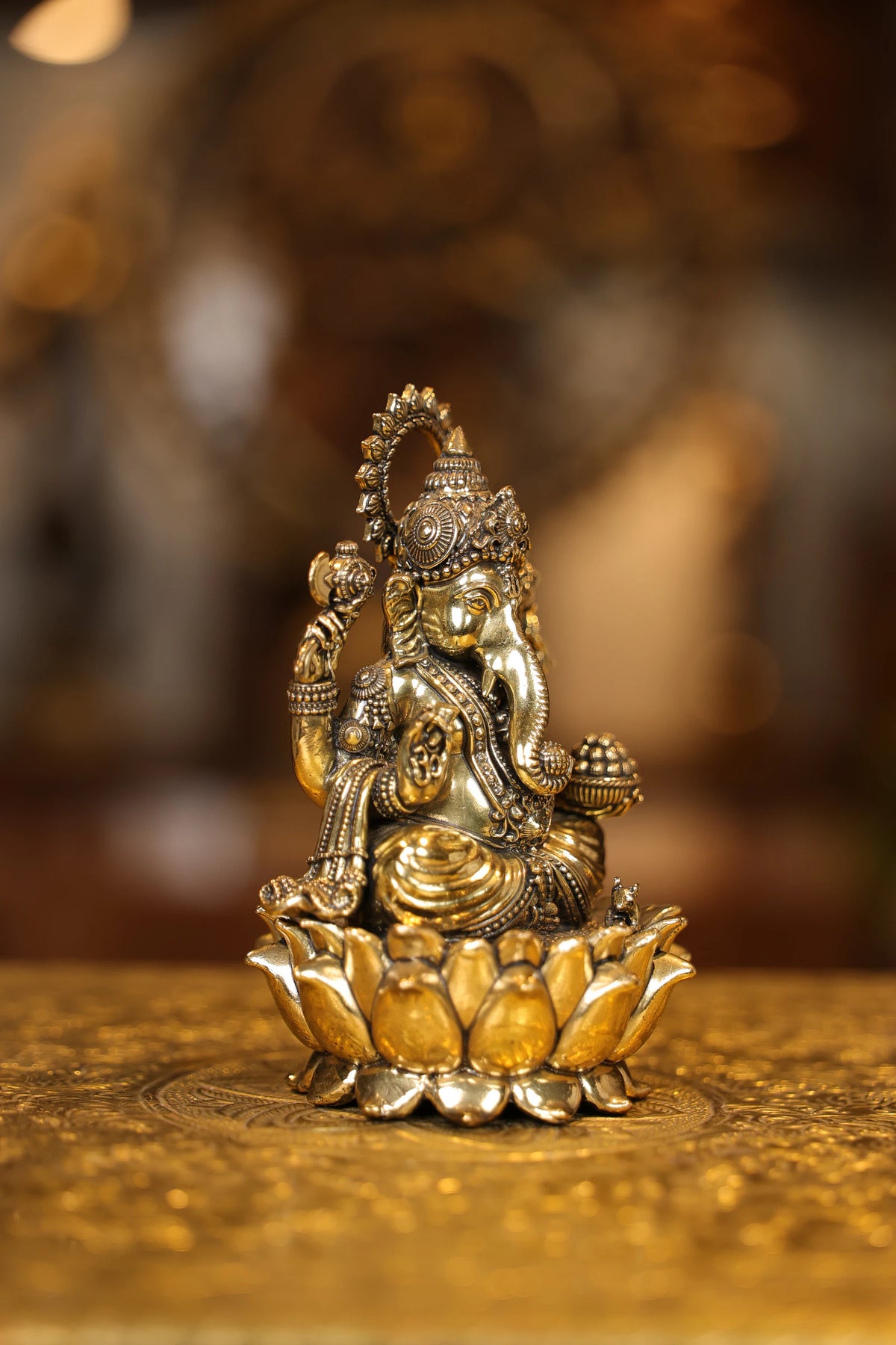 6″ Ganesha on Lotus | Super Fine Brass | Polished Finish — view 4