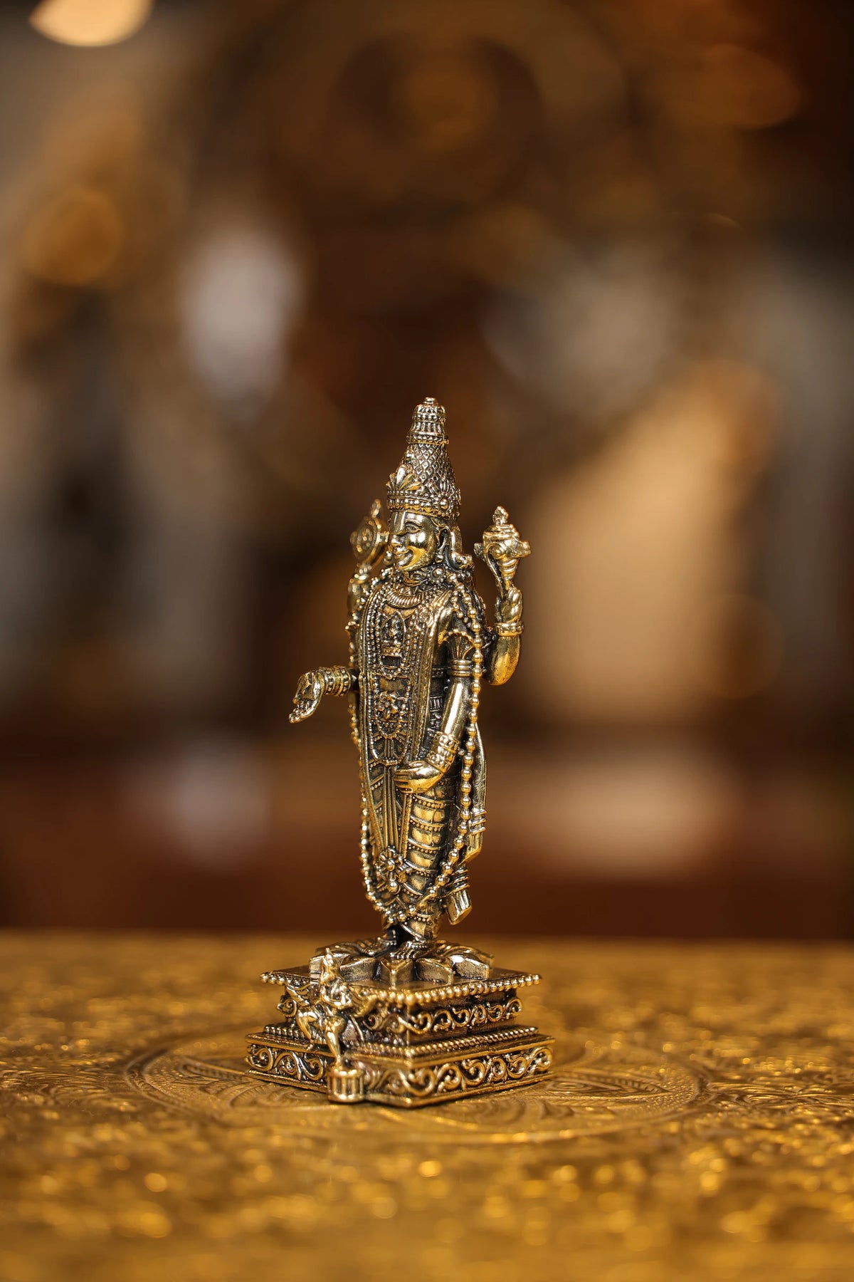 5.5″ Balaji Standing with Garudan Square Base | Super Fine Brass | Polished Finish — view 3