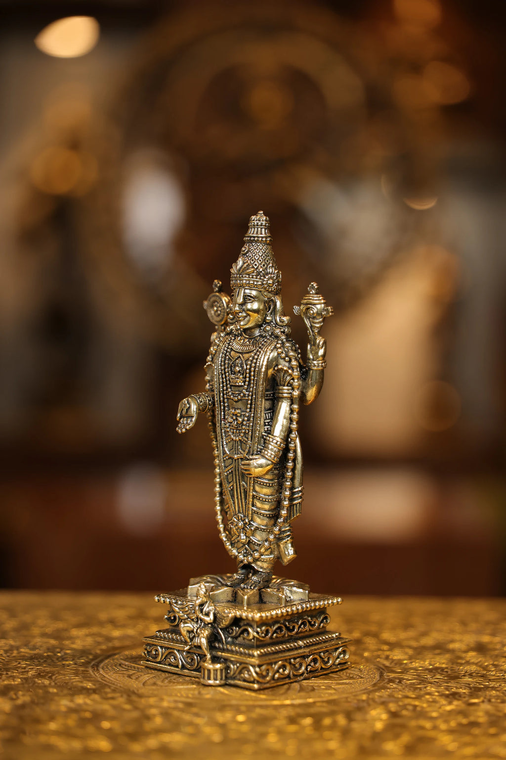 7″ Tirupathi Balaji with Garudan Square Base | Super Fine Brass | Polished Finish — view 3