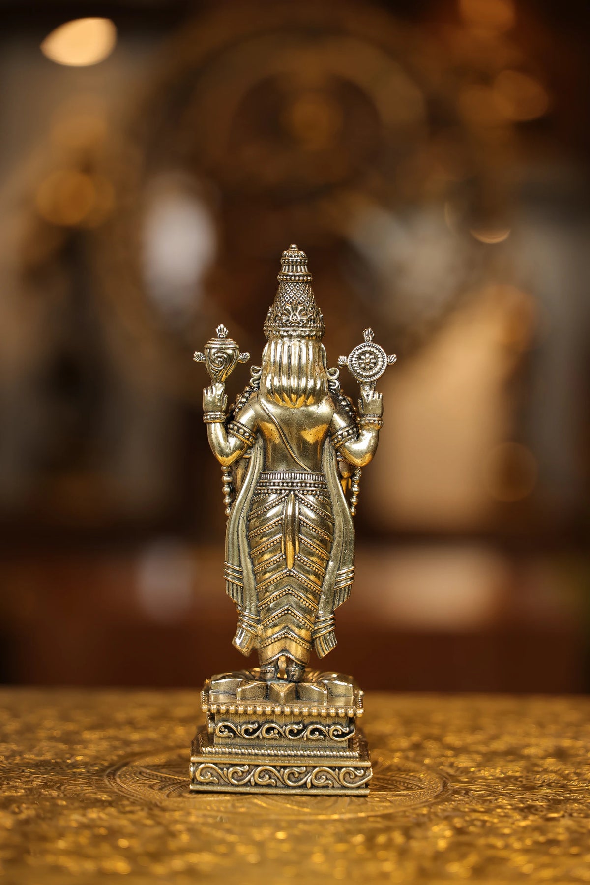7″ Tirupathi Balaji with Garudan Square Base | Super Fine Brass | Polished Finish — view 4