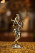 7″ Flute Krishna Round Base | Super Fine Brass | Polished Finish