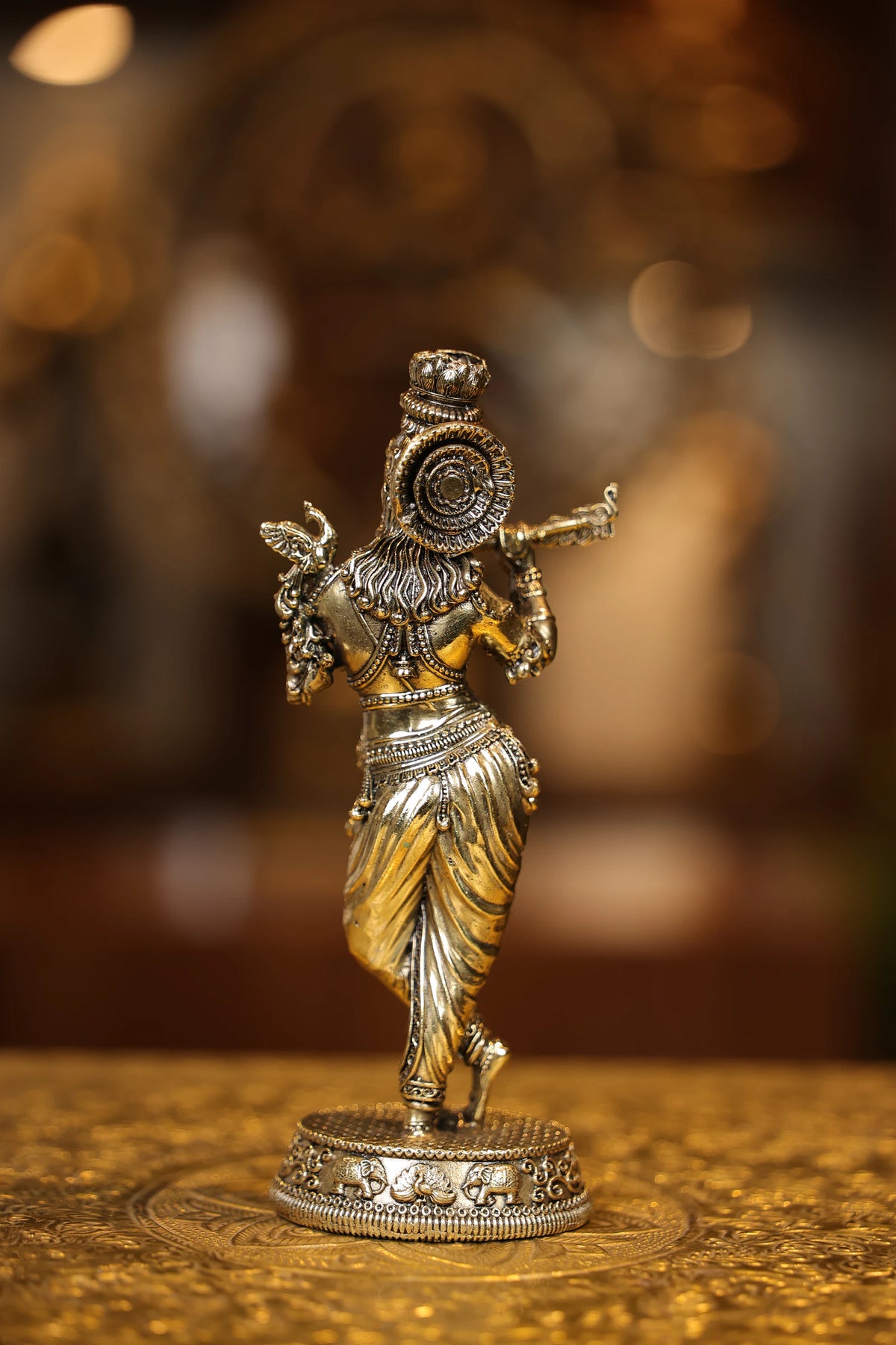 7″ Flute Krishna Round Base | Super Fine Brass | Polished Finish — view 5