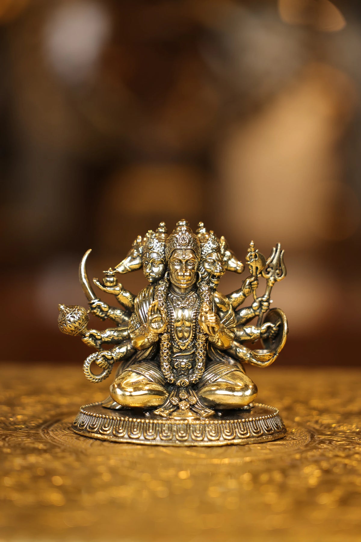 4″ Panchamuki Hanuman Sitting | Super Fine Brass | Polished Finish