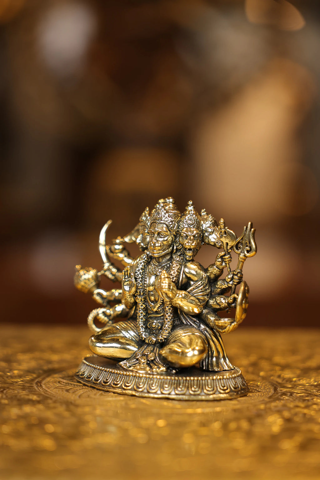 4″ Panchamuki Hanuman Sitting | Super Fine Brass | Polished Finish — view 3