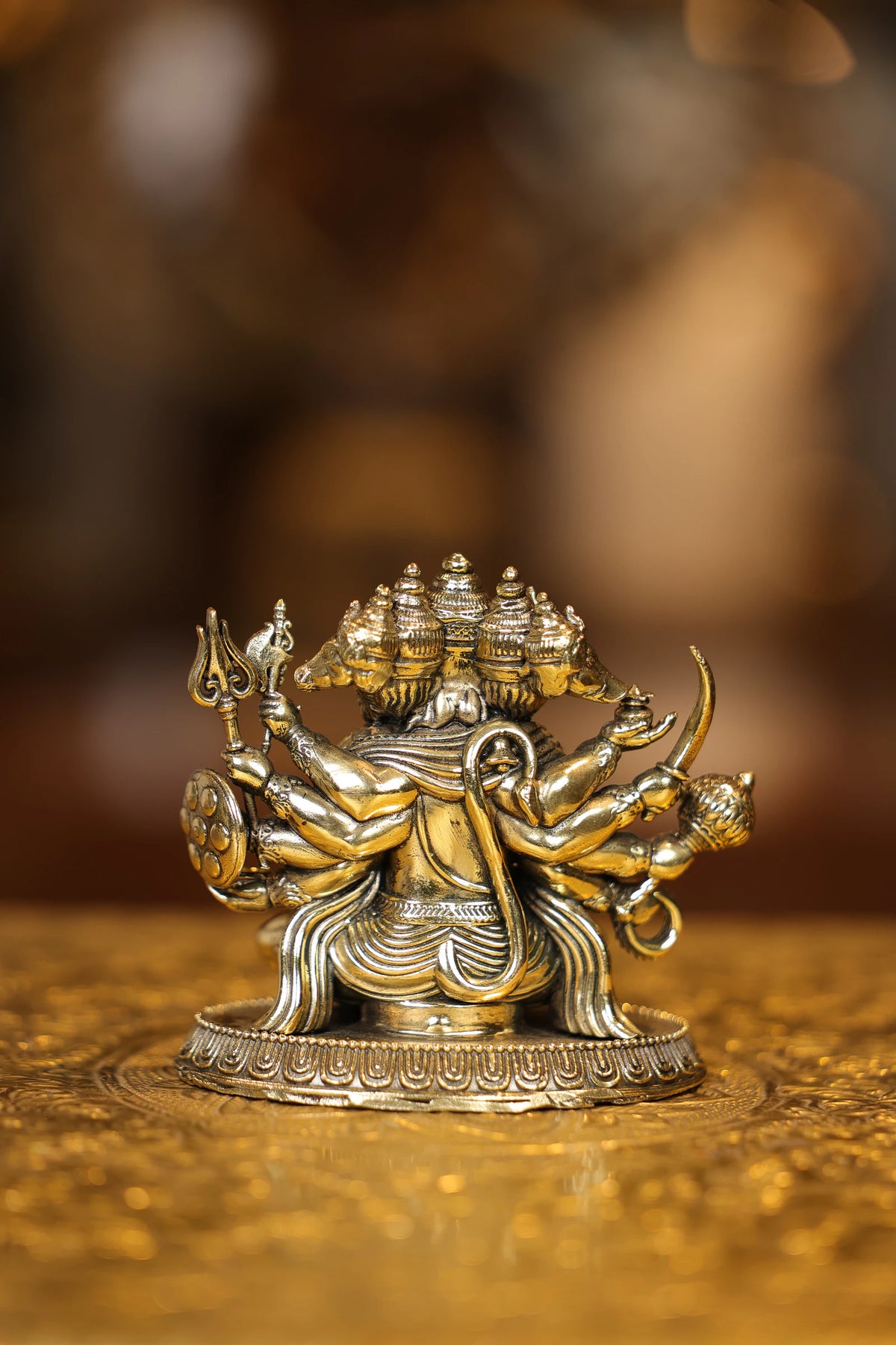 4″ Panchamuki Hanuman Sitting | Super Fine Brass | Polished Finish — view 4