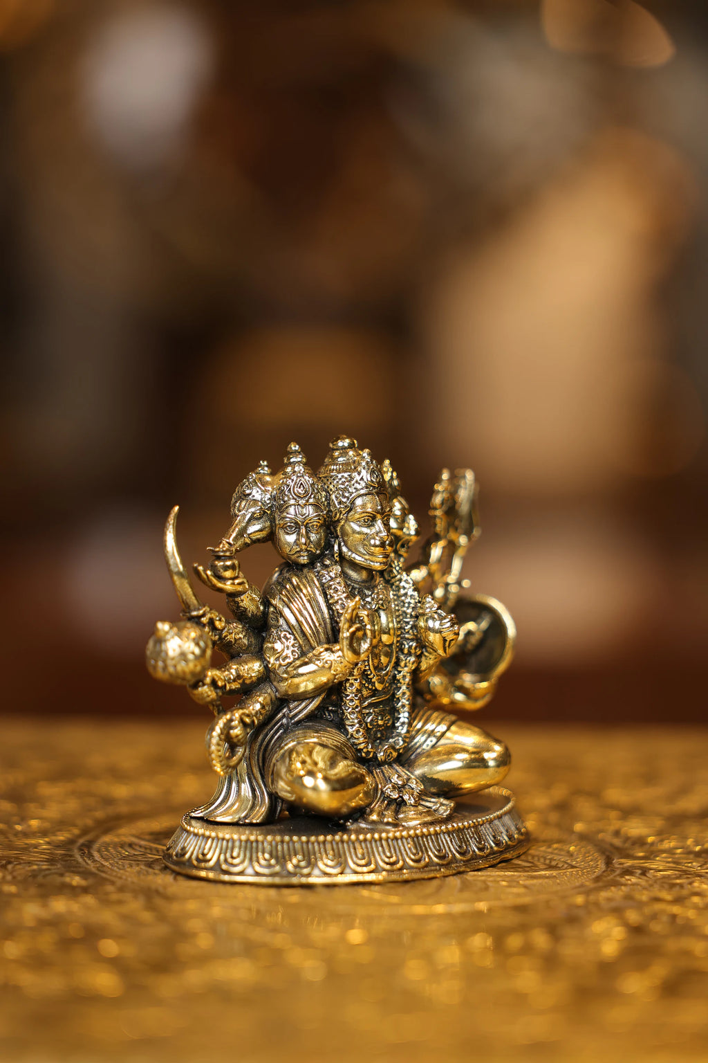 4″ Panchamuki Hanuman Sitting | Super Fine Brass | Polished Finish — view 5