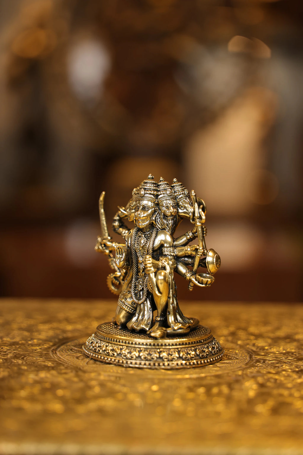 4″ Panchamuki Hanuman Kneeling | Super Fine Brass | Polished Finish — view 3