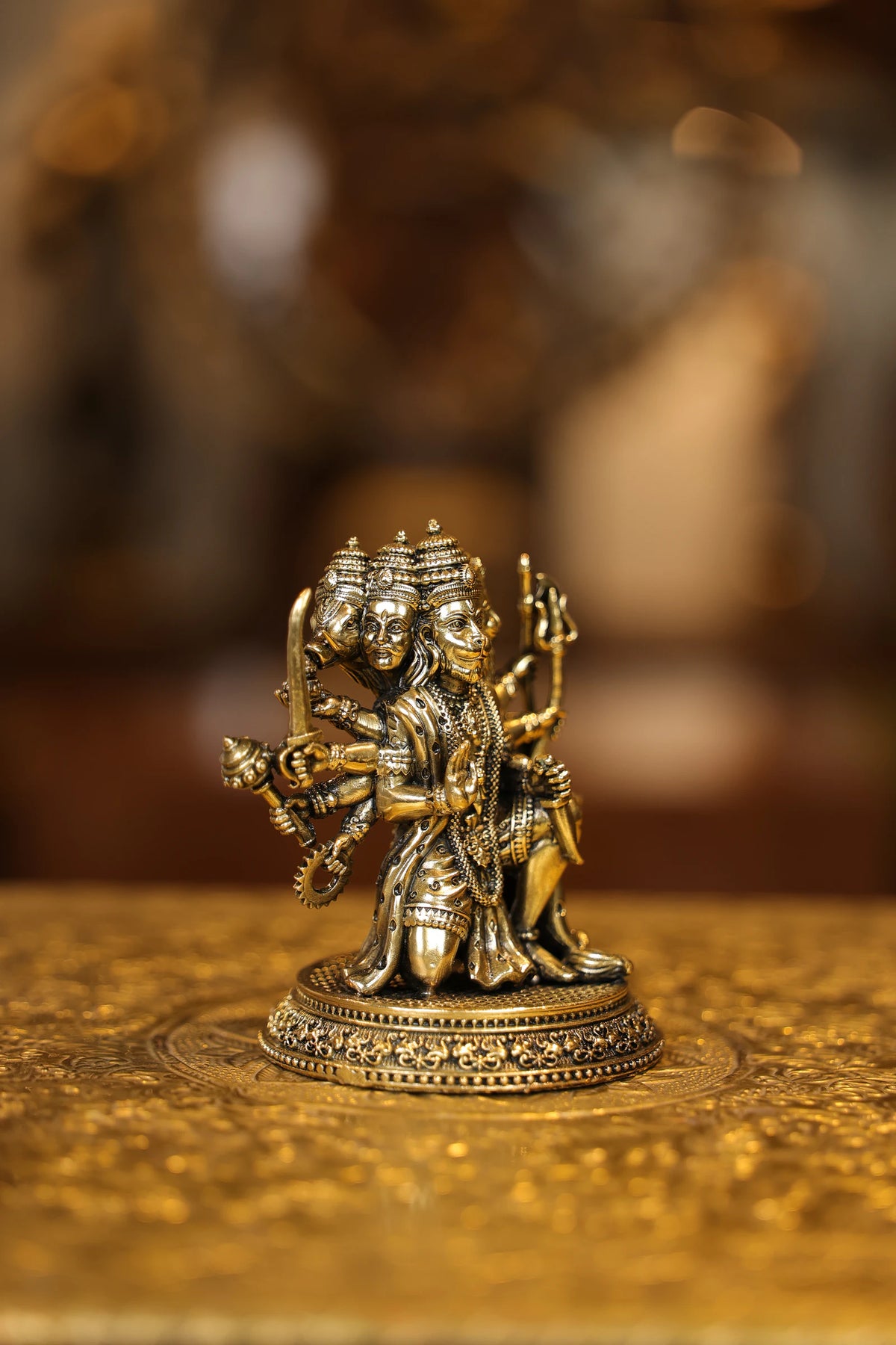 4″ Panchamuki Hanuman Kneeling | Super Fine Brass | Polished Finish — view 4