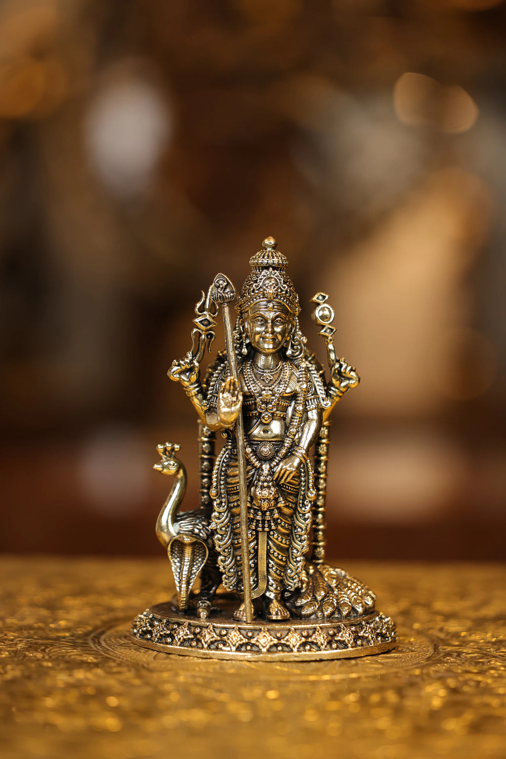 6″ Murugan with Peacock | Super Fine Brass | Polished Finish