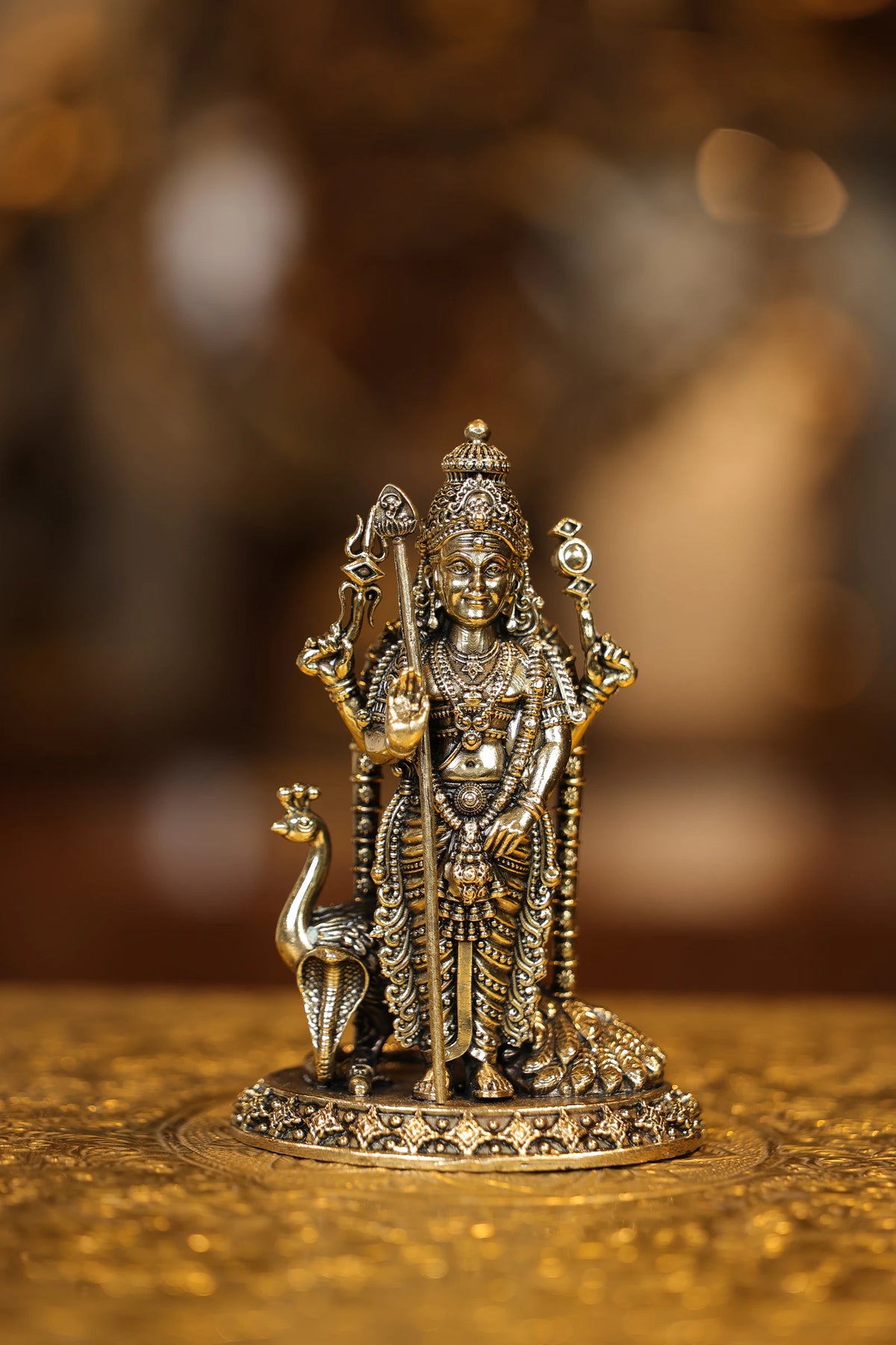6″ Murugan with Peacock | Super Fine Brass | Polished Finish