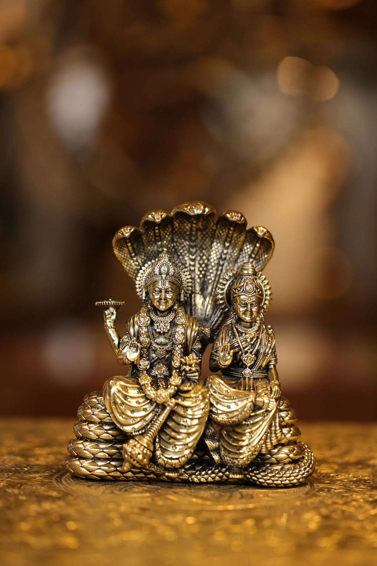 5″ Vishnu Lakshmi sitting on Snake | Super Fine Brass