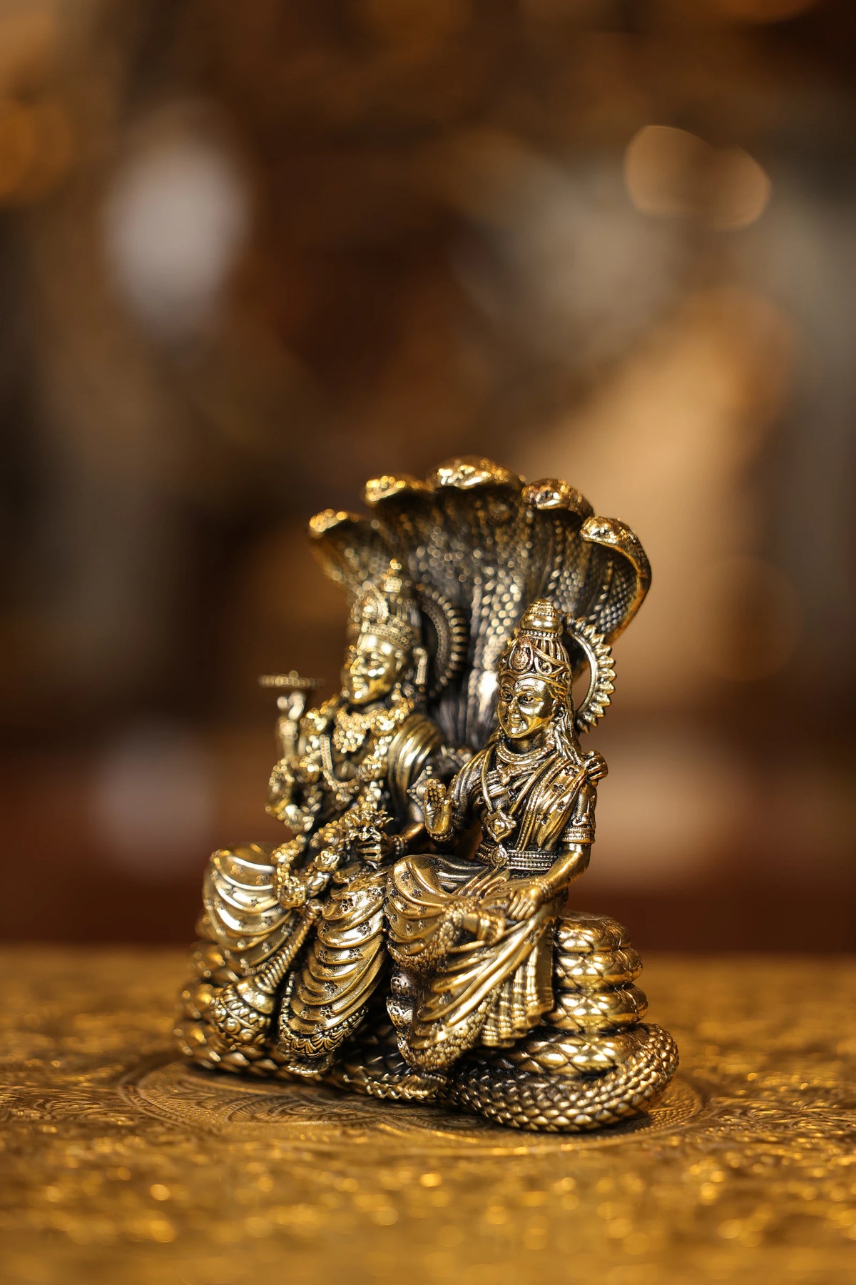 5″ Vishnu Lakshmi sitting on Snake | Super Fine Brass — view 3