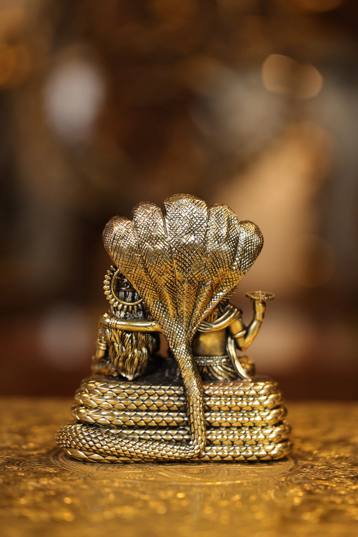 5″ Vishnu Lakshmi sitting on Snake | Super Fine Brass — view 5