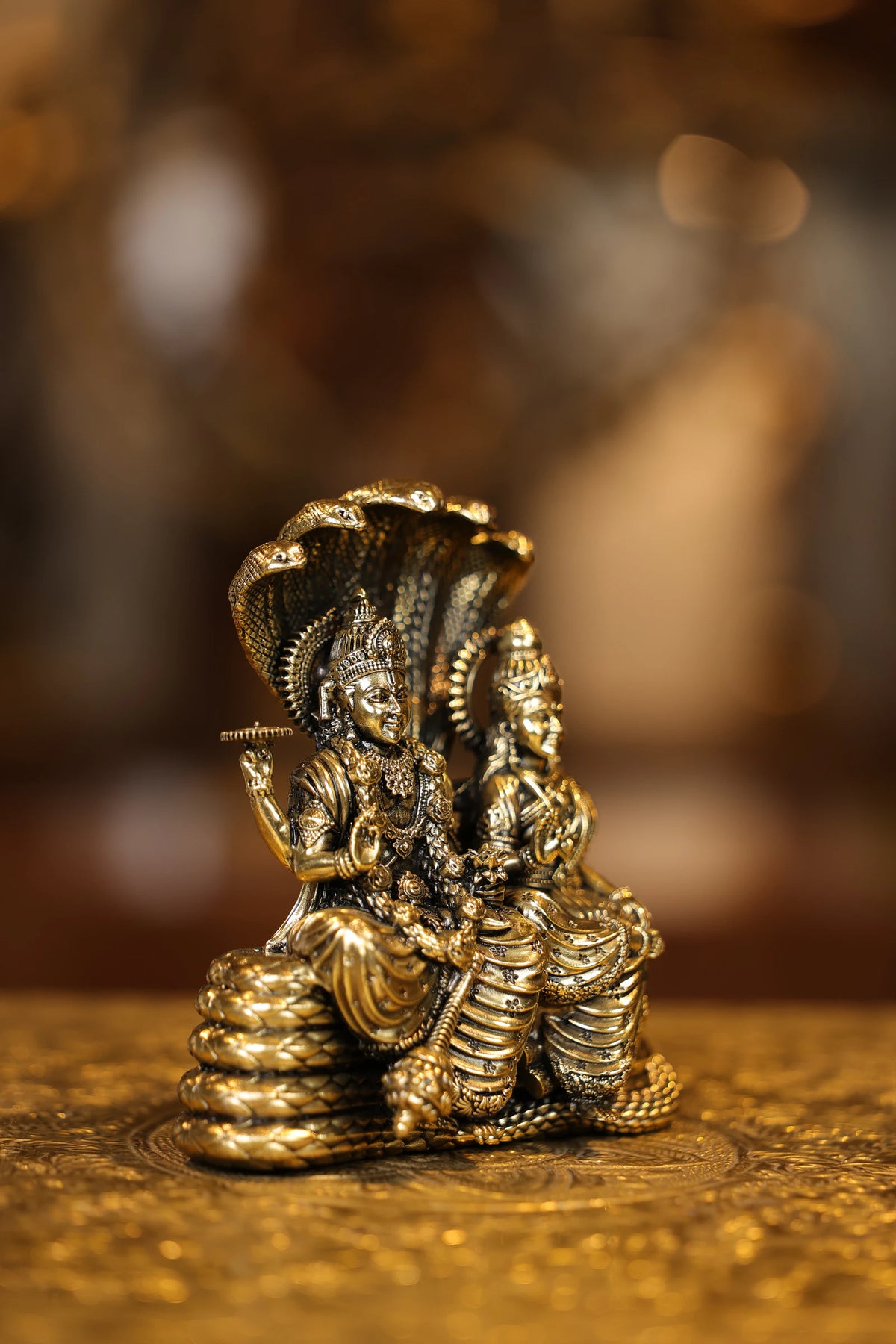 5″ Vishnu Lakshmi sitting on Snake | Super Fine Brass — view 4