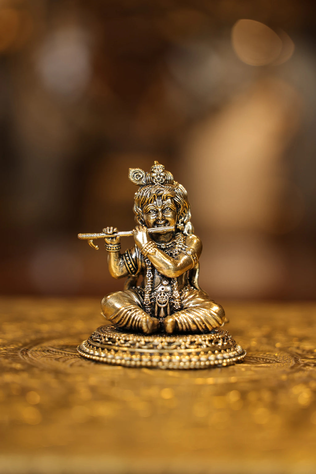 3″ Sitting Baby Flute Krishna | Super Fine Brass | Polished Finish