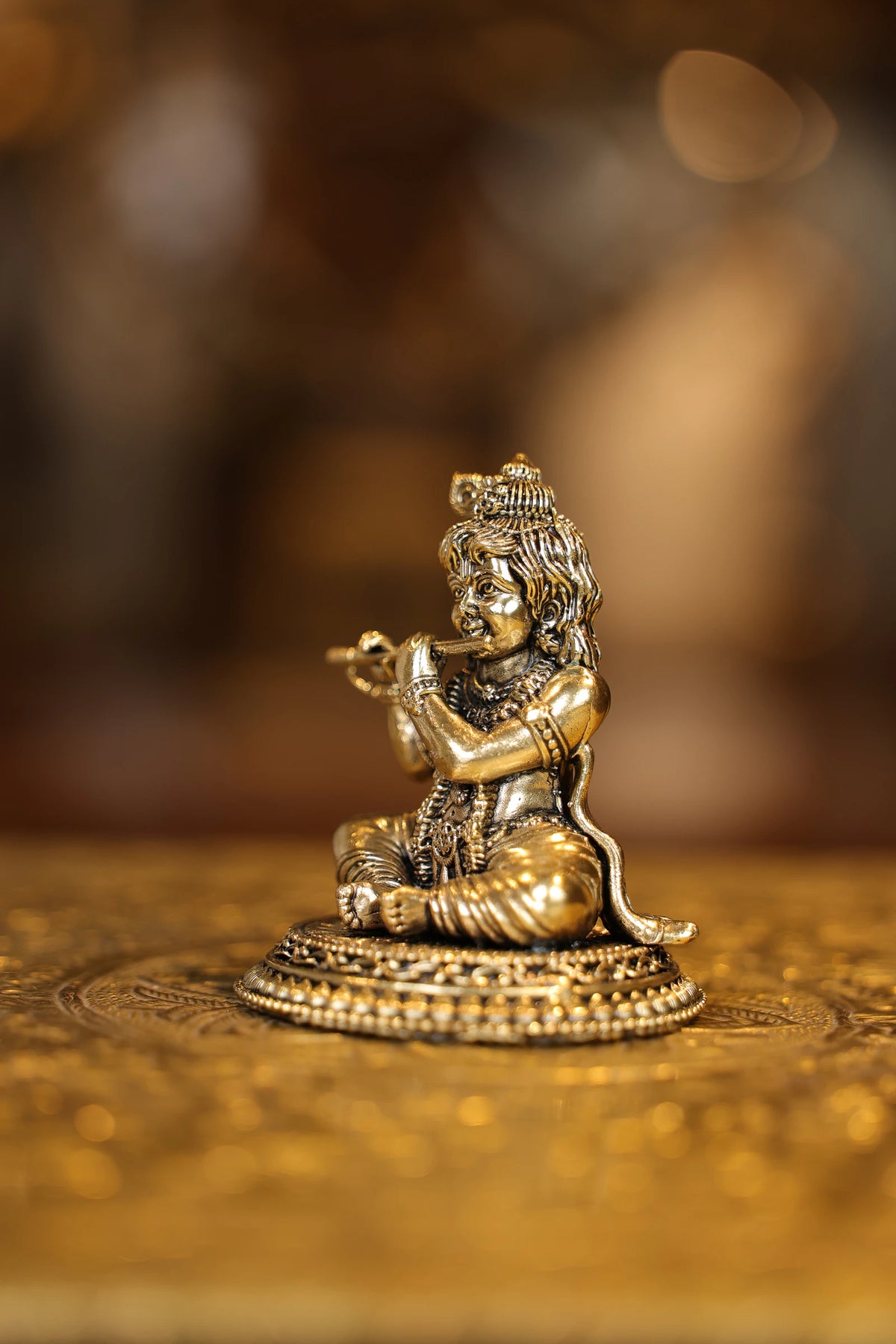 3″ Sitting Baby Flute Krishna | Super Fine Brass | Polished Finish — view 3