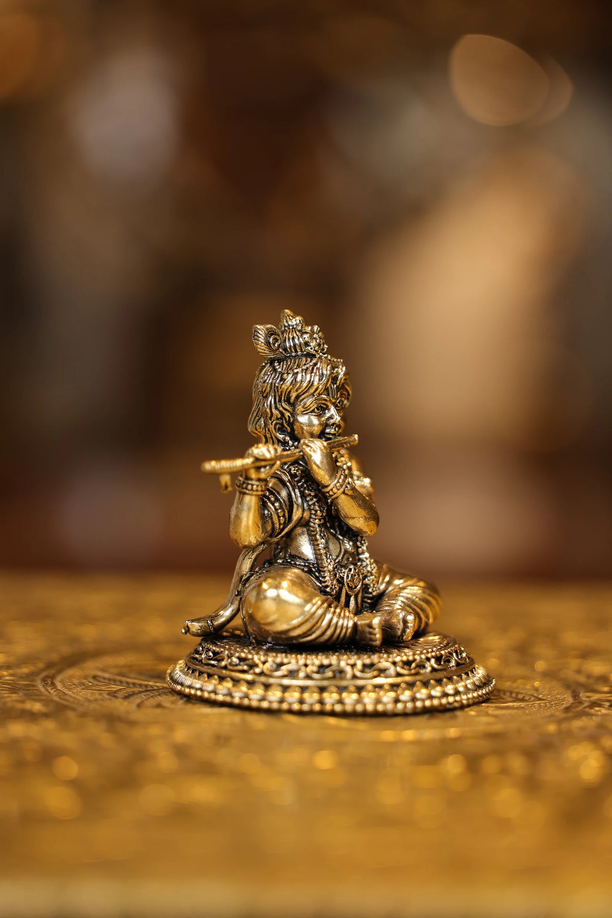 3″ Sitting Baby Flute Krishna | Super Fine Brass | Polished Finish — view 4