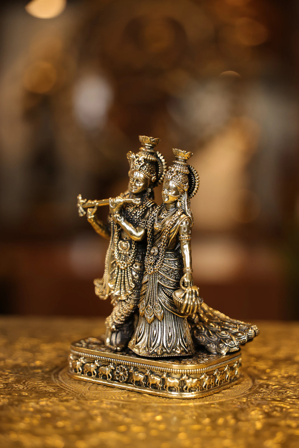 6″ Radha Krishna Standing with Peacock | Super Fine Brass | Polished Finish — view 3