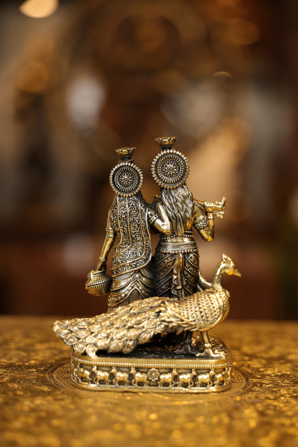 6″ Radha Krishna Standing with Peacock | Super Fine Brass | Polished Finish — view 5