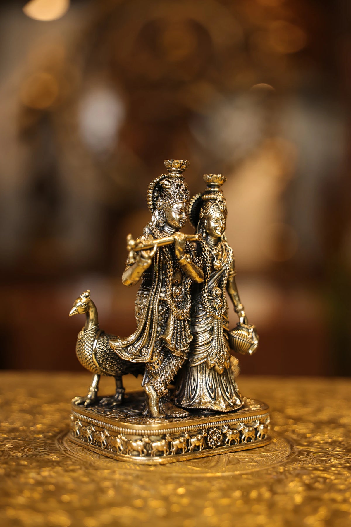 6″ Radha Krishna Standing with Peacock | Super Fine Brass | Polished Finish — view 4