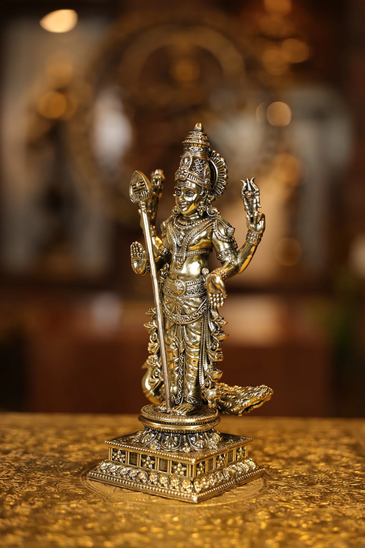 9″ Standing Murugan with Peacock | Super Fine Brass | Polished Finish — view 4