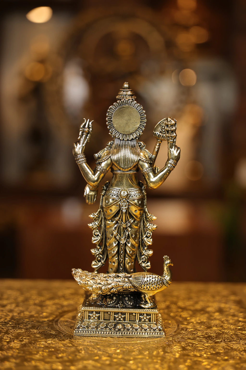 9″ Standing Murugan with Peacock | Super Fine Brass | Polished Finish — view 6