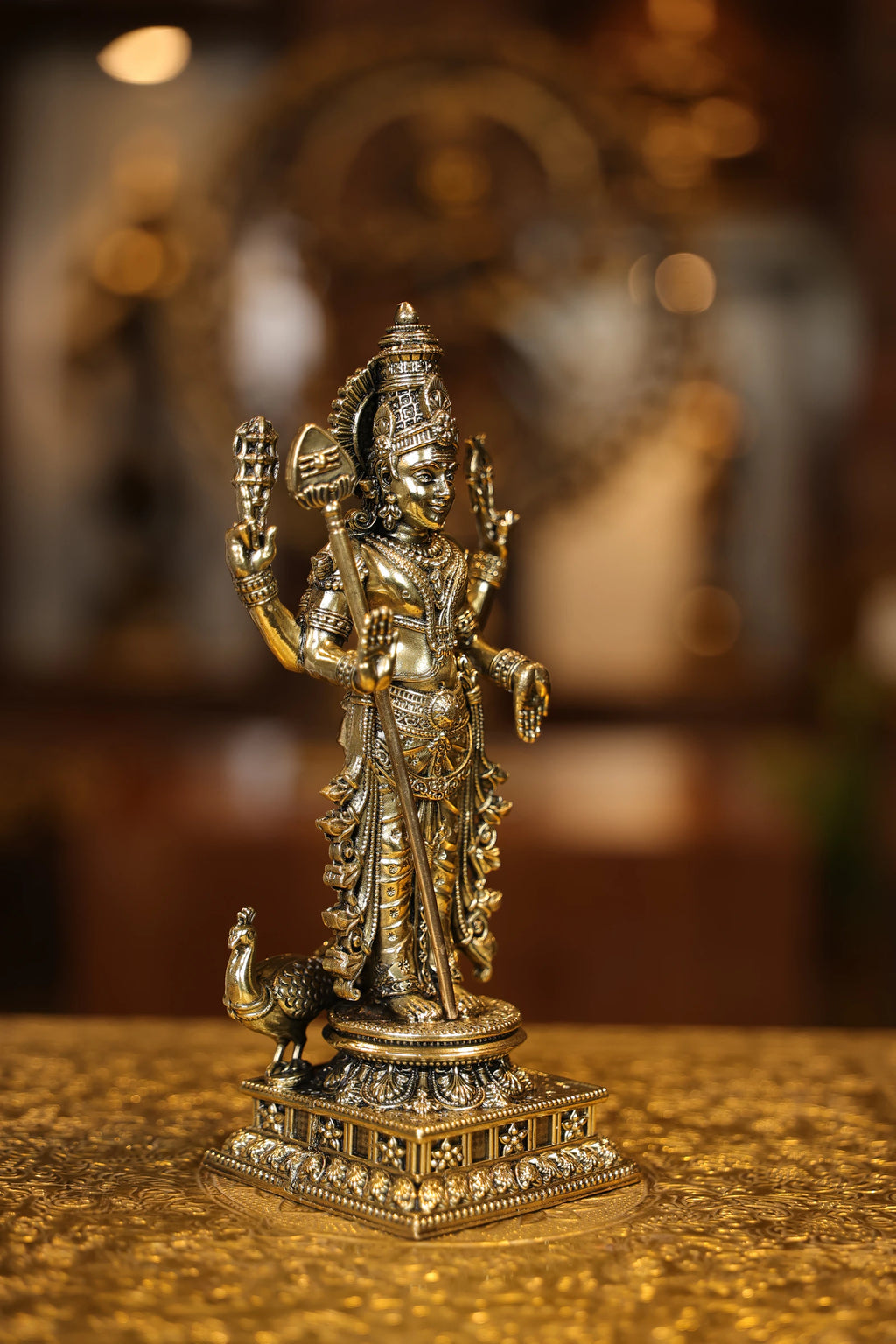9″ Standing Murugan with Peacock | Super Fine Brass | Polished Finish — view 5
