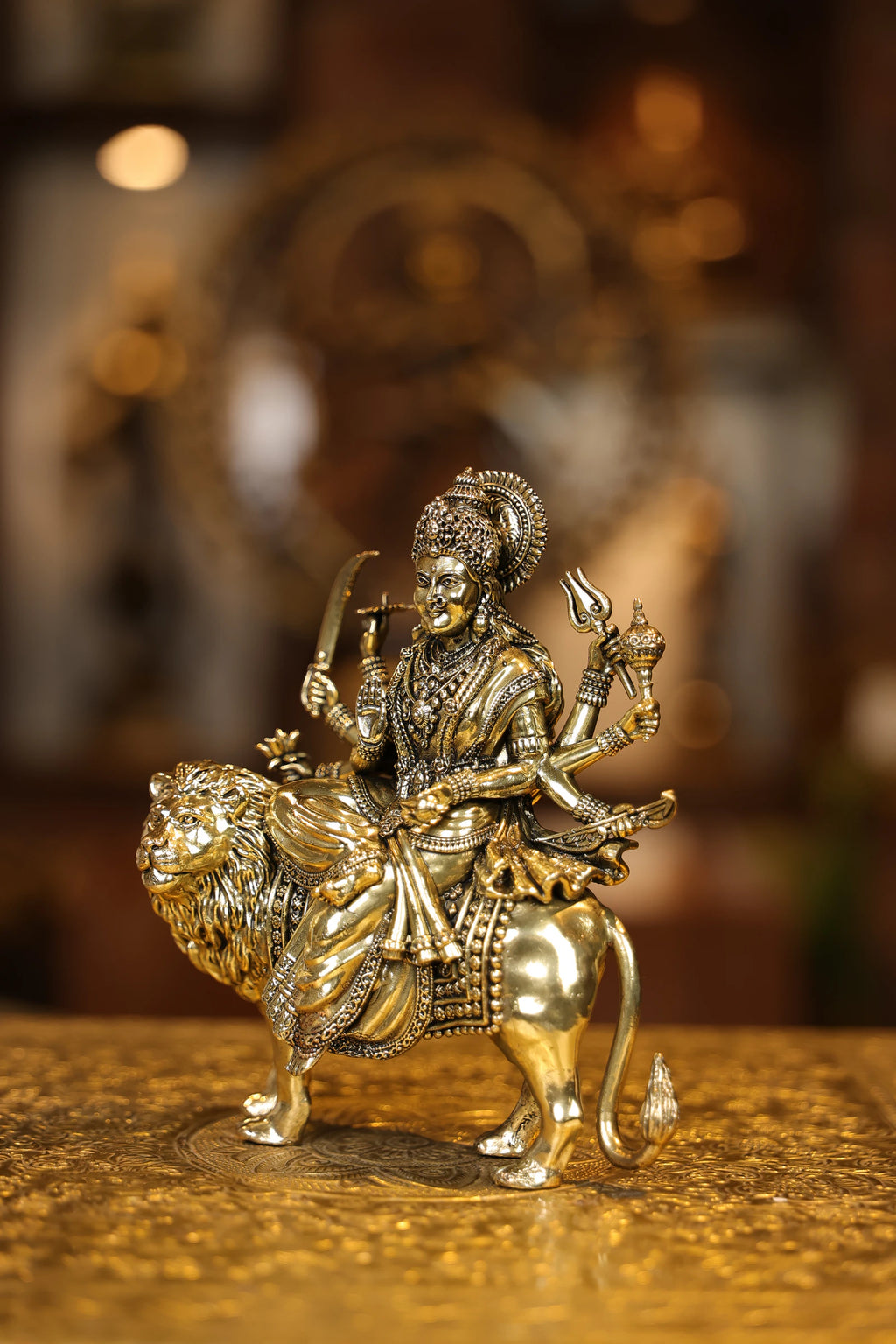 7″ Maa Durga sitting on Lion | Super Fine Brass | Polished Finish — view 4